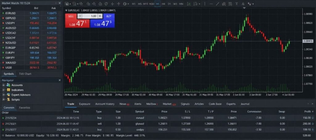 Live forex chart with quick buy/sell trading options.